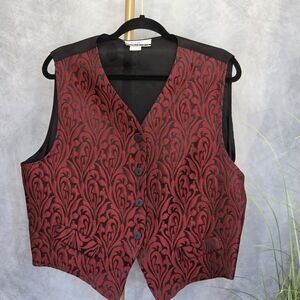Vintage Diana Marco Red & Black Damask Vest Women's Size 18-20